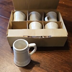 Cream White Ceramic Mini Beer Mug Set - 6 Pack